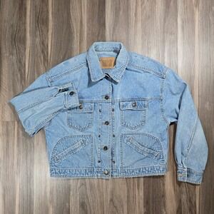 Liz Authentic Womens Petite Small Light Wash Denim Jacket Cotton Vintage Style